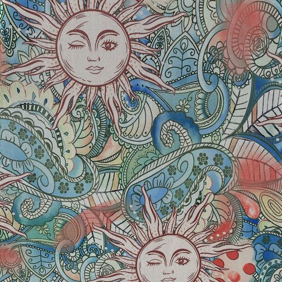 Retro Mini Slip Dress Women Large 90s Green Sun Face‎ Paisley Boho Lettuce Trim - Picture 5 of 15